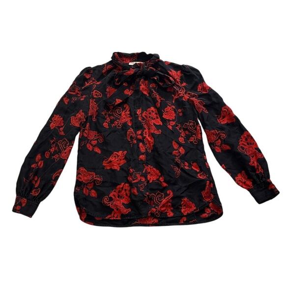 Tory Burch Top Womens 2 Printed Bow Blouse Black Mountain Paisley Silk Elegant - Picture 2 of 8